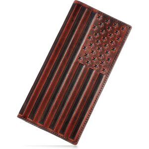 Men’s Rodeo Bifold Wallet Full-Length Leather Cowboy Wallet with USA Flag